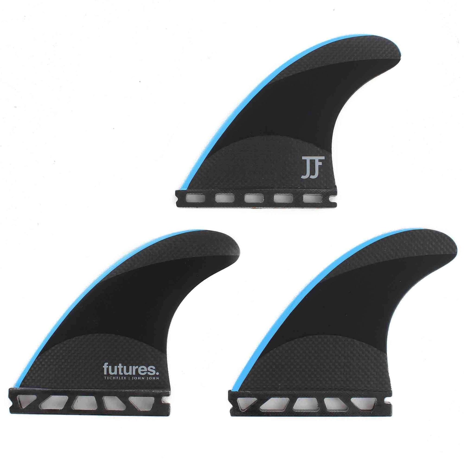 Futures John John Techflex Small Thruster Surfboard Fins - Black Neon Blue Futures Single Tab Fins by Futures Small Fins