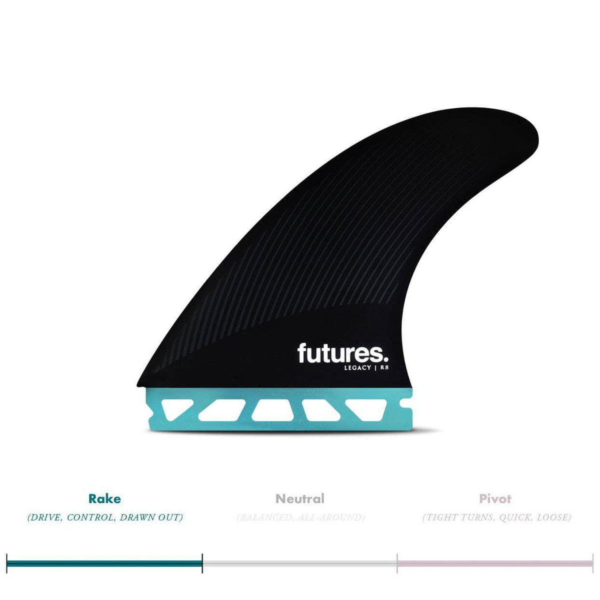 Futures R8 Legacy Surfboard Fins - Teal Black Futures Single Tab Fins by Futures Large Fins