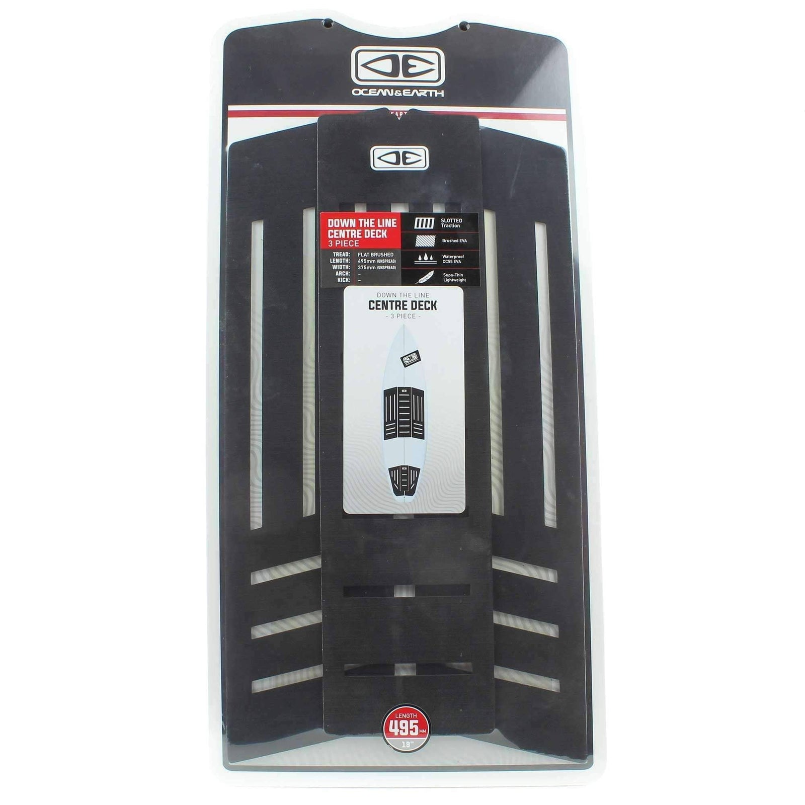 Ocean & Earth Down The Line Centre Front Foot Surfboard Deck Grip in Black 3 Piece Tail Pad by Ocean and Earth